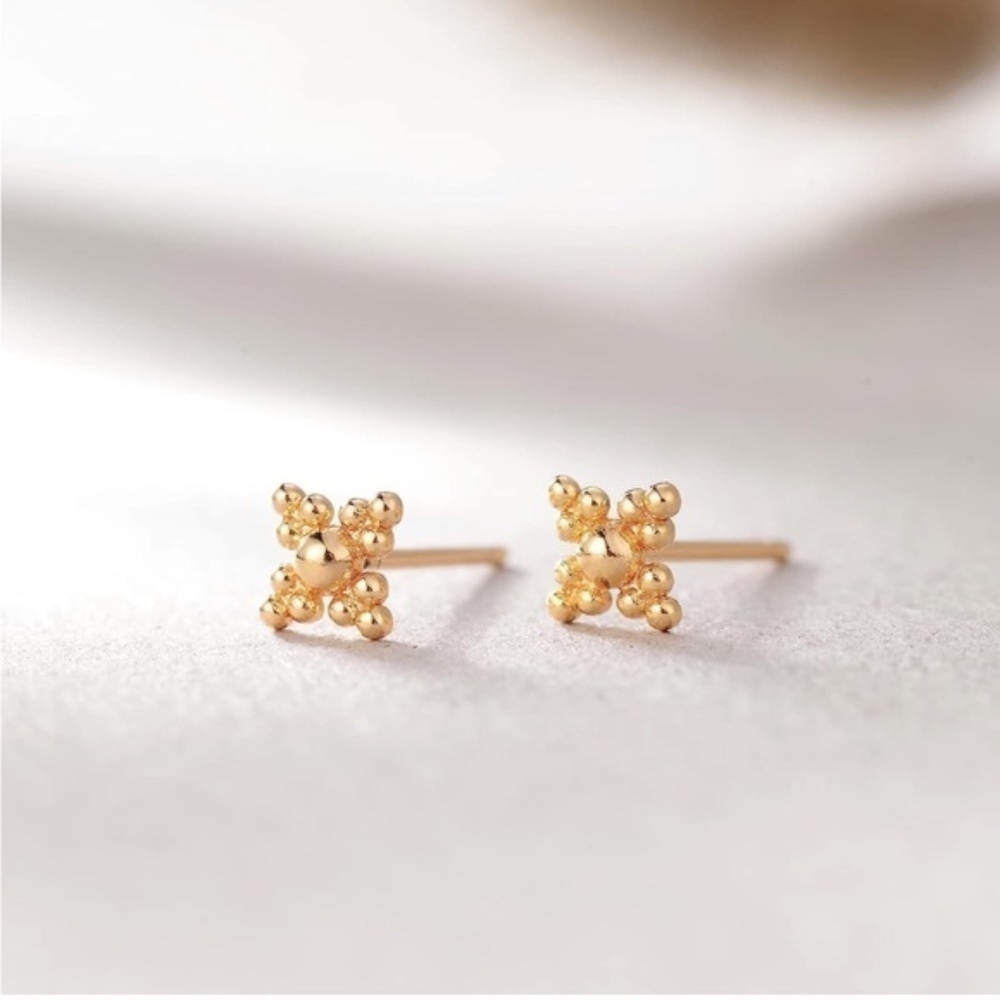 GOLD 14k Gold Plated Beaded Stud Earrings